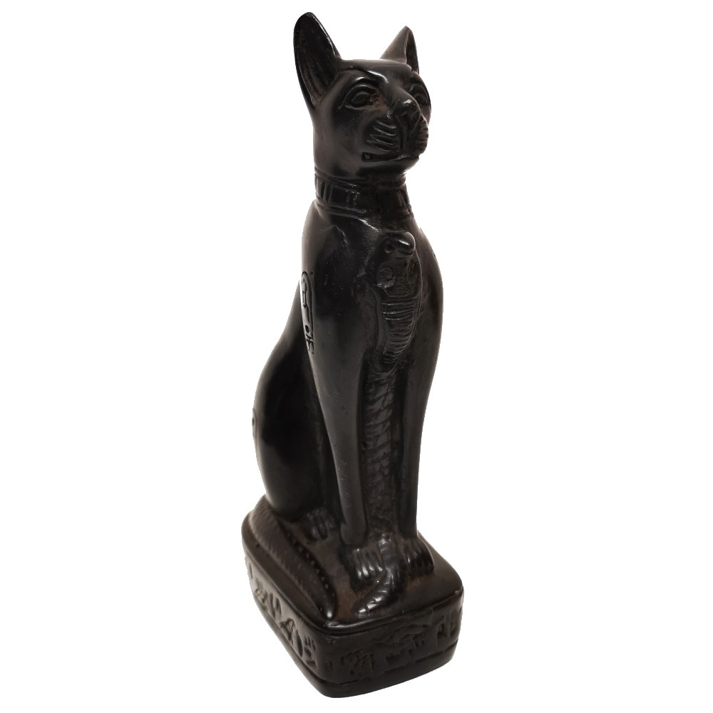 ÄGYPTEN Göttin KATZE BASTET Figur Skulptur schwarz Kunststein
