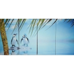 Bild Kunstdruck TROPICAL PINGUINS 4-teilig 80x160 cm bespannt auf Holzrahmen