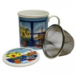 Teetasse Tasse mit Sieb & Deckel Nordsee Design Keramik